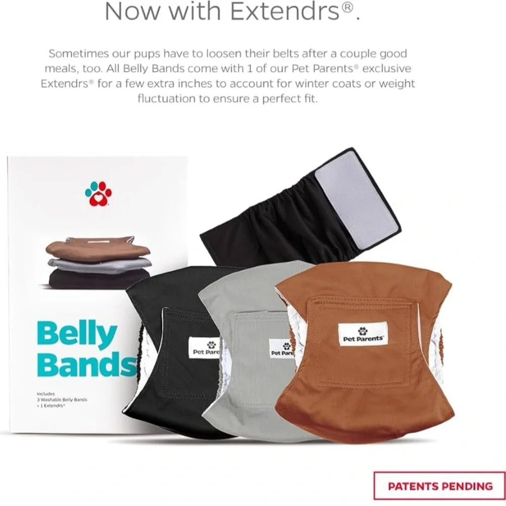 New Pet Parents Premium Washable Belly Bands for Male Dogs & Extendrs, (3pack)